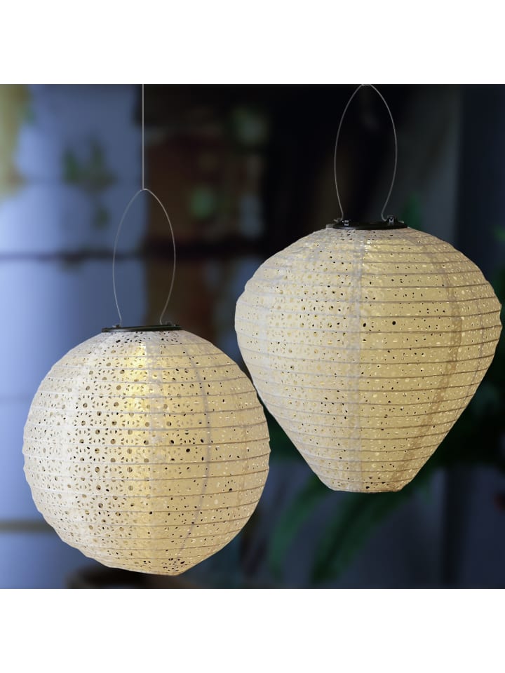 MARELIDA 2x LED Solar Lampion mit Blumenmuster D: 25cm/30cm in weiß günstig kaufen onesize