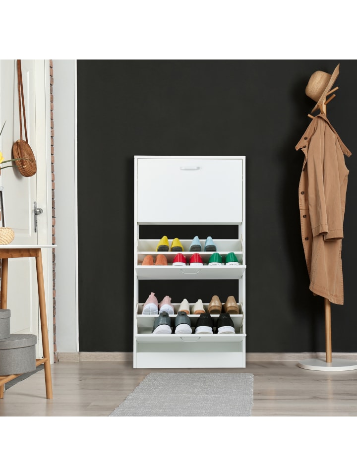 relaxdays Schuhschrank in Weiß - (B)60 x (H)113 x (T)24 cm günstig kaufen onesize