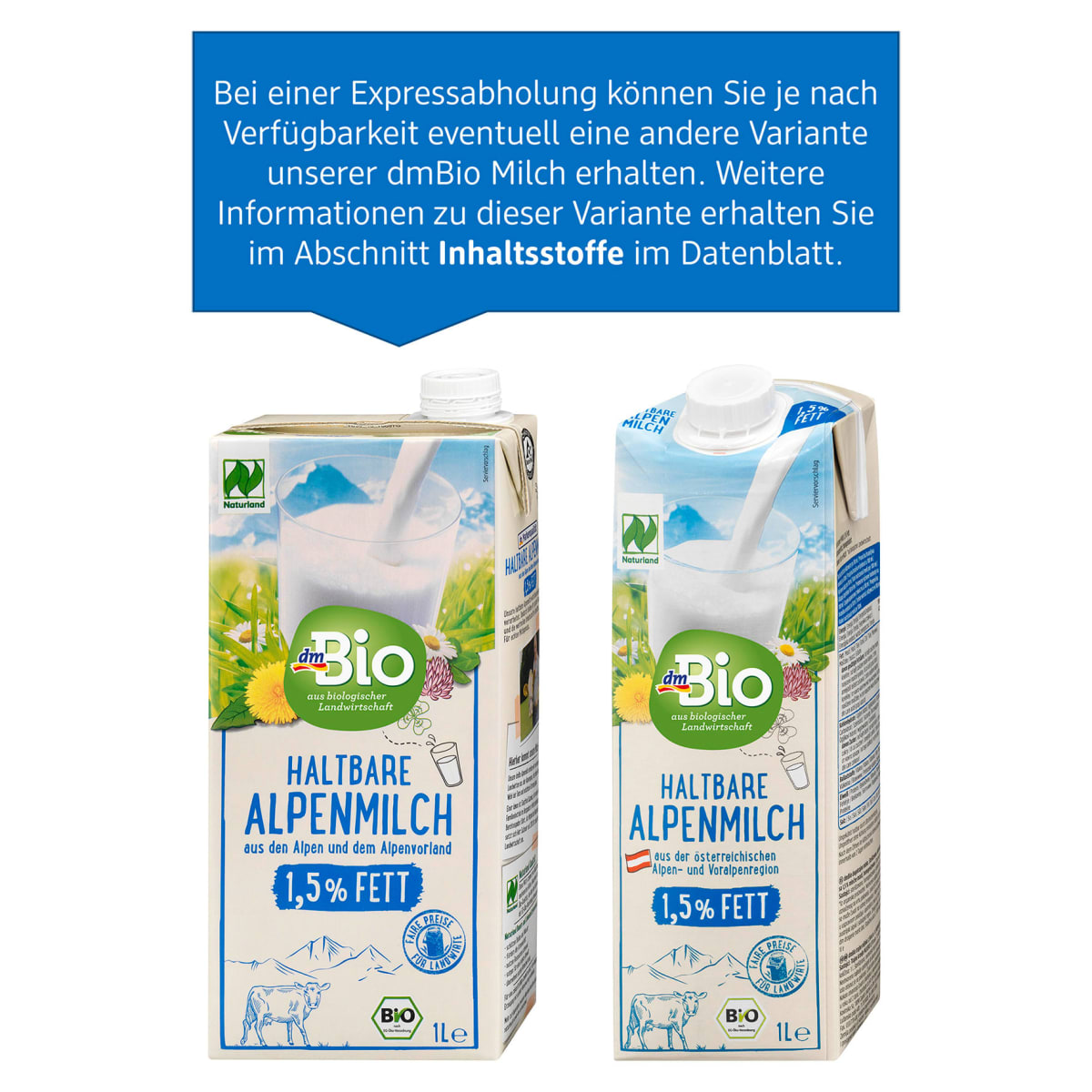 Milch, haltbare Alpenmilch 1,5% Fett, 1 l