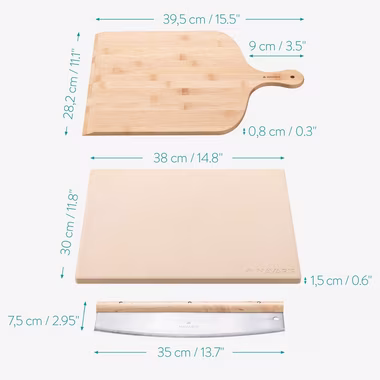 Navaris Pizzastein Pizzastein für Backofen Grill - 38x30cm - mit Zubehör und Rezeptbuch, Korderit-Keramik