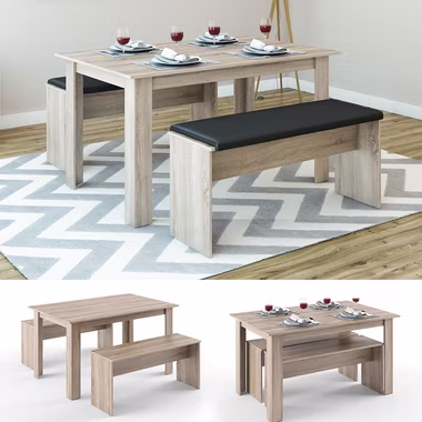 Vicco Essgruppe Tischgruppe Sitzgruppe SENTIO Sonoma, (Set, 3-tlg., 3-er Set), platzsparend