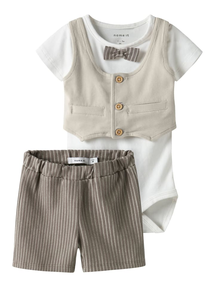 name it Sommer Taufanzug Body mit Weste & Shorts NBMHELMAR in walnut günstig kaufen