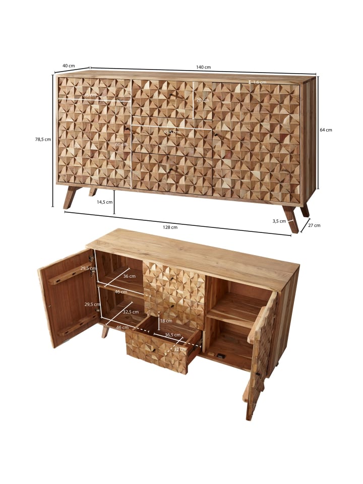 KADIMA DESIGN Sideboard REWA 140x78,5x40 cm Anrichte Massivholz Schrank günstig kaufen onesize