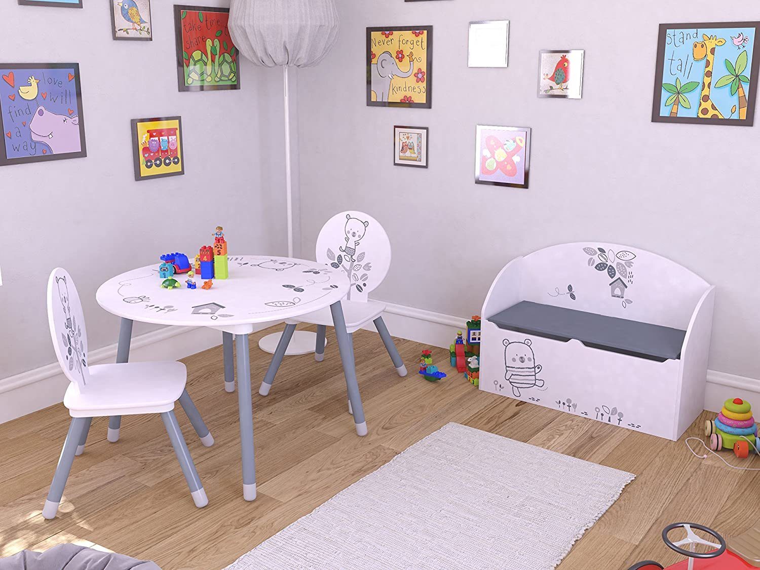 habeig Kindersitzgruppe Kindersitzgruppe Kindertisch mit 2 Stühlen Kinderschreibtisch, Tisch mit 2 Stühlen