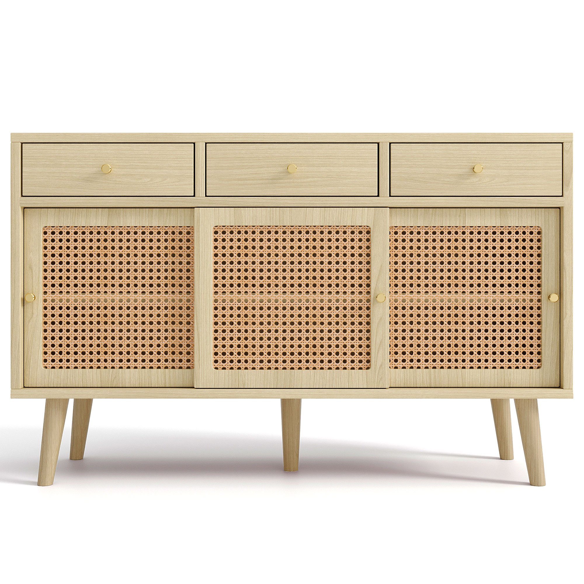 REDOM Sideboard Kommode (verstellbare Ablagen), mit 3 Schubladen und 3 Schiebetüren, 120x 40x78cm