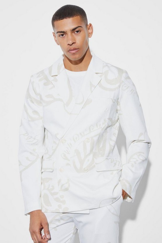 Zweireihige Slim-Fit Anzugjacke mit Paisley-Print