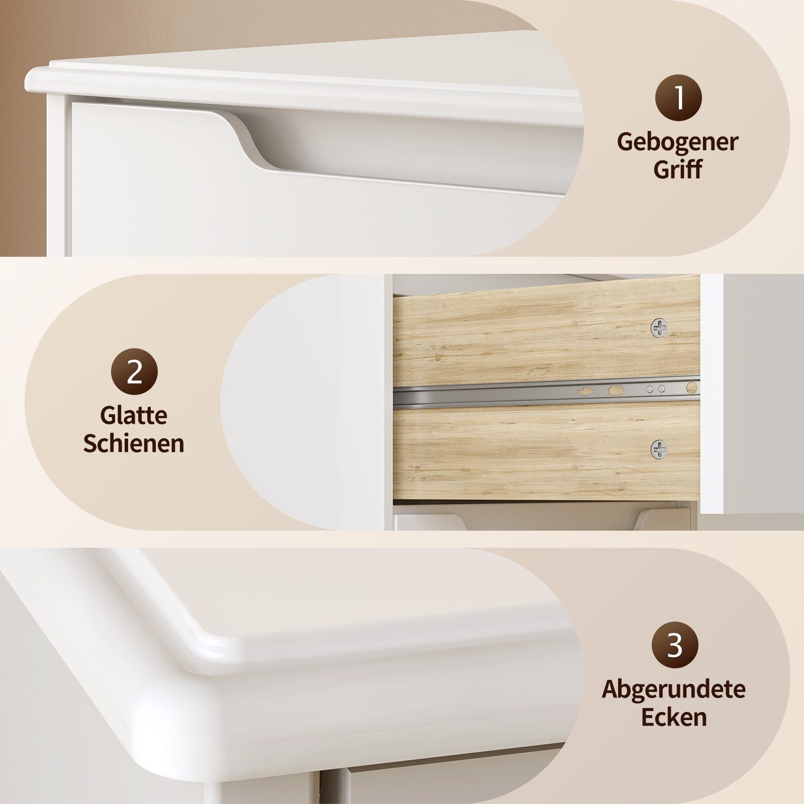 Bealife Schubkastenkommode Kommode, Schlafzimmer Flur, Schrank, Sideboard, Weiß