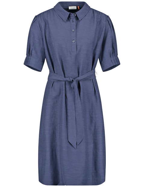 Blusenkleid mit Taillenband und Leinenanteil