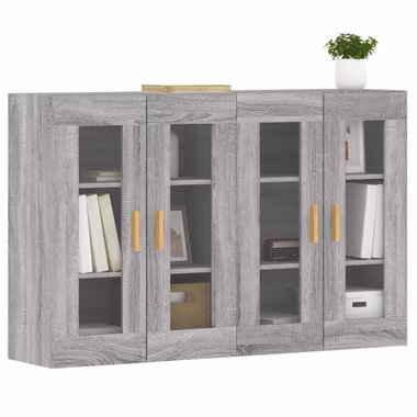vidaXL Anrichte Wandschränke 2 Stk Grau Sonoma Holzwerkstoff Glas Vitrine Hängeschrank