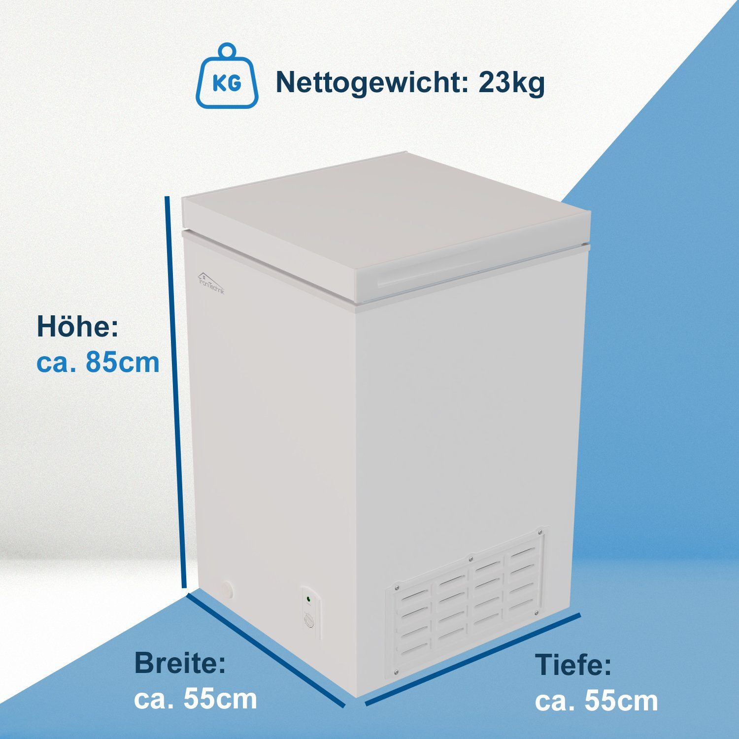 TroniTechnik Gefriertruhe BORGAR 110, 85 cm breit, 100 l, inkl. Einlegekorb, 100 Liter Volumen und Gefrierleistung von 4,5kg/h