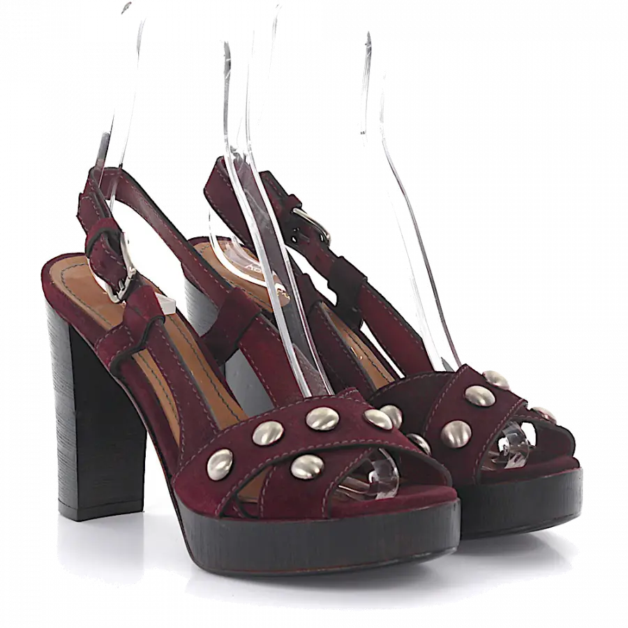 Rossano Bisconti - Plateausandalen Glattleder Holz Veloursleder Nieten bordeaux - grau