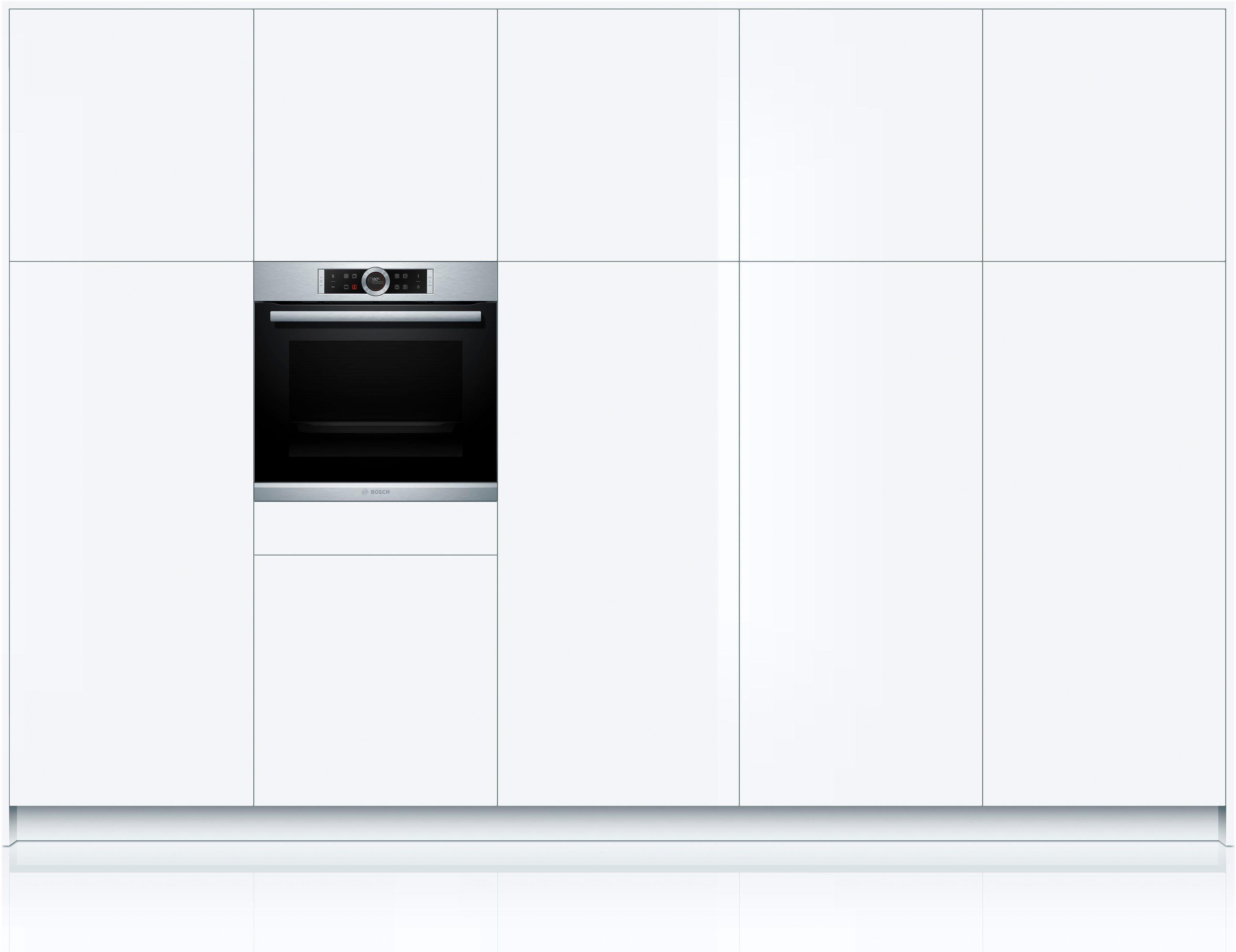 BOSCH Einbaubackofen Serie 8 HBG635B, mit Teleskopauszug nachrüstbar, ecoClean Direct, mit Pizzastufe