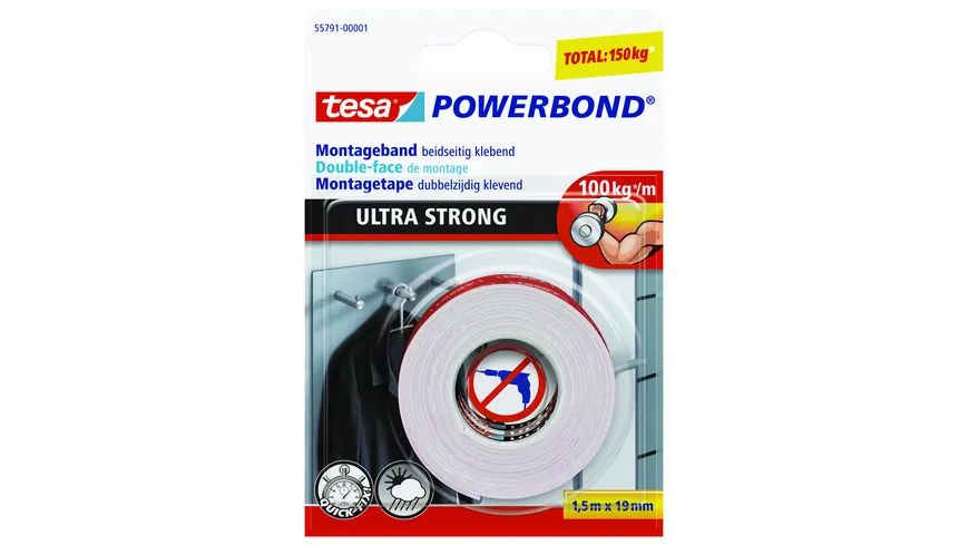 tesa® doppelseitiges Montageband ULTRA STRONG 1,5m x 19mm 1.5 m weiß