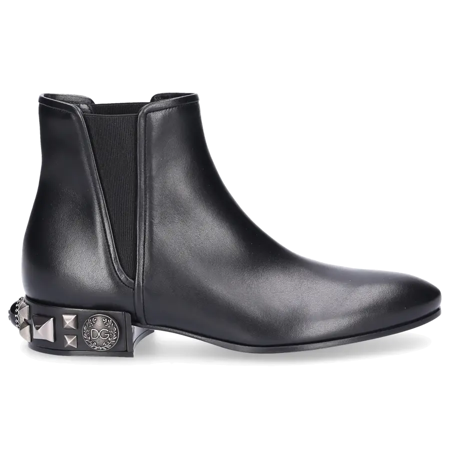 Dolce & Gabbana - Chelsea Boots NAPOLI Nappaleder Logo Nieten schwarz - schwarz