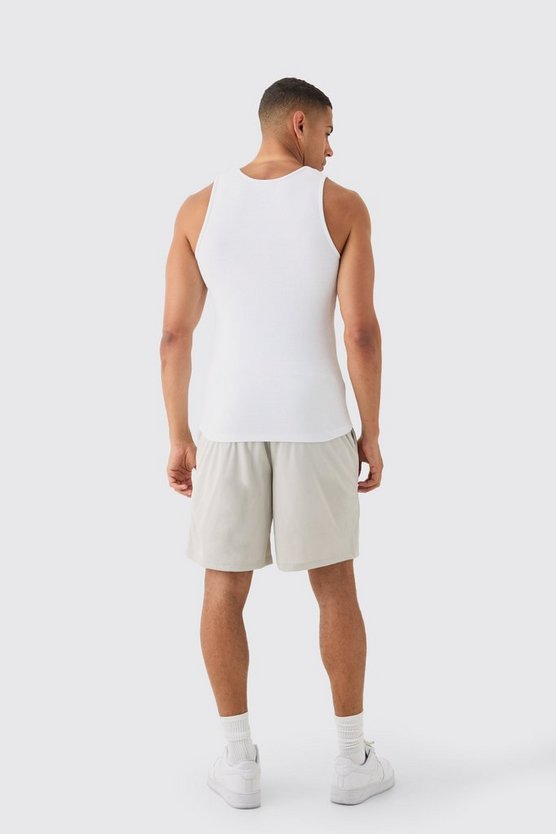 Geripptes Muscle-Fit Tanktop & Mesh Basketball-Set