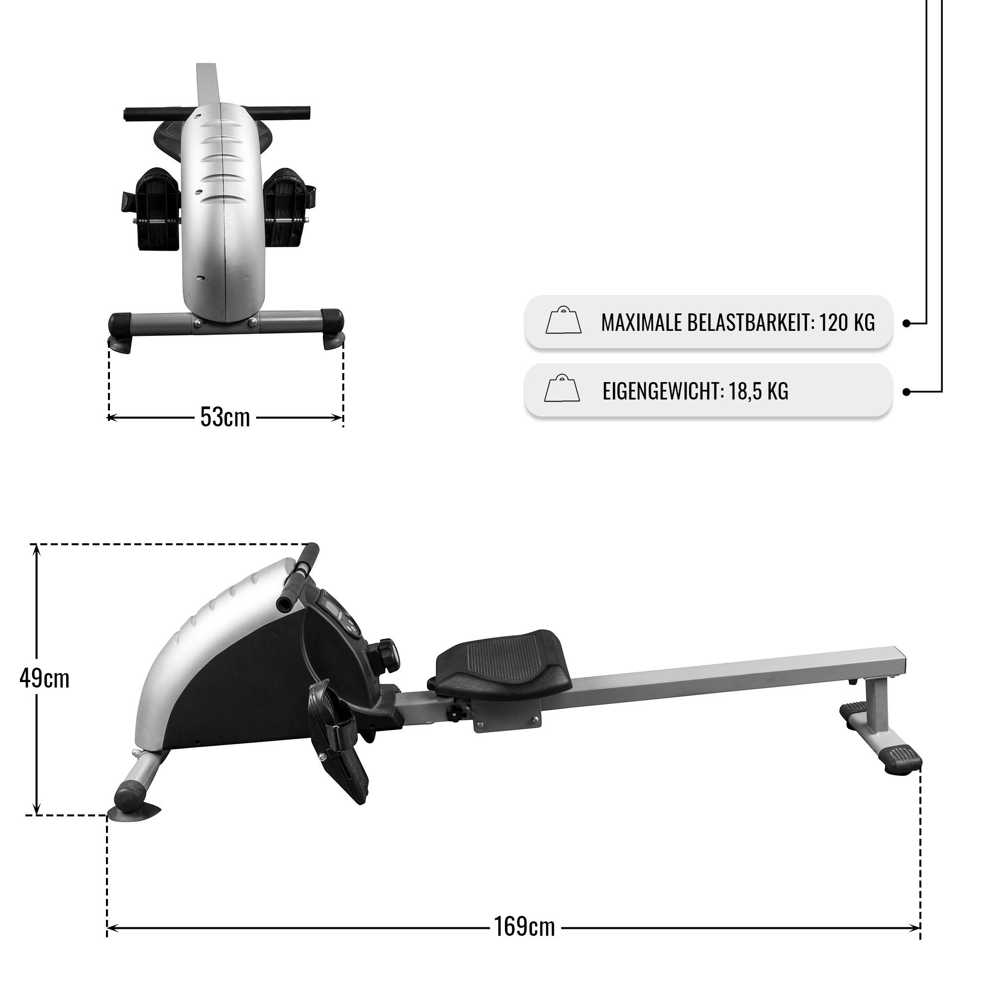 GORILLA SPORTS Rudergerät mit 8-stufiger Magnetwiderstand - LCD-Display, kugelgelagerter Sitz (1-tlg)
