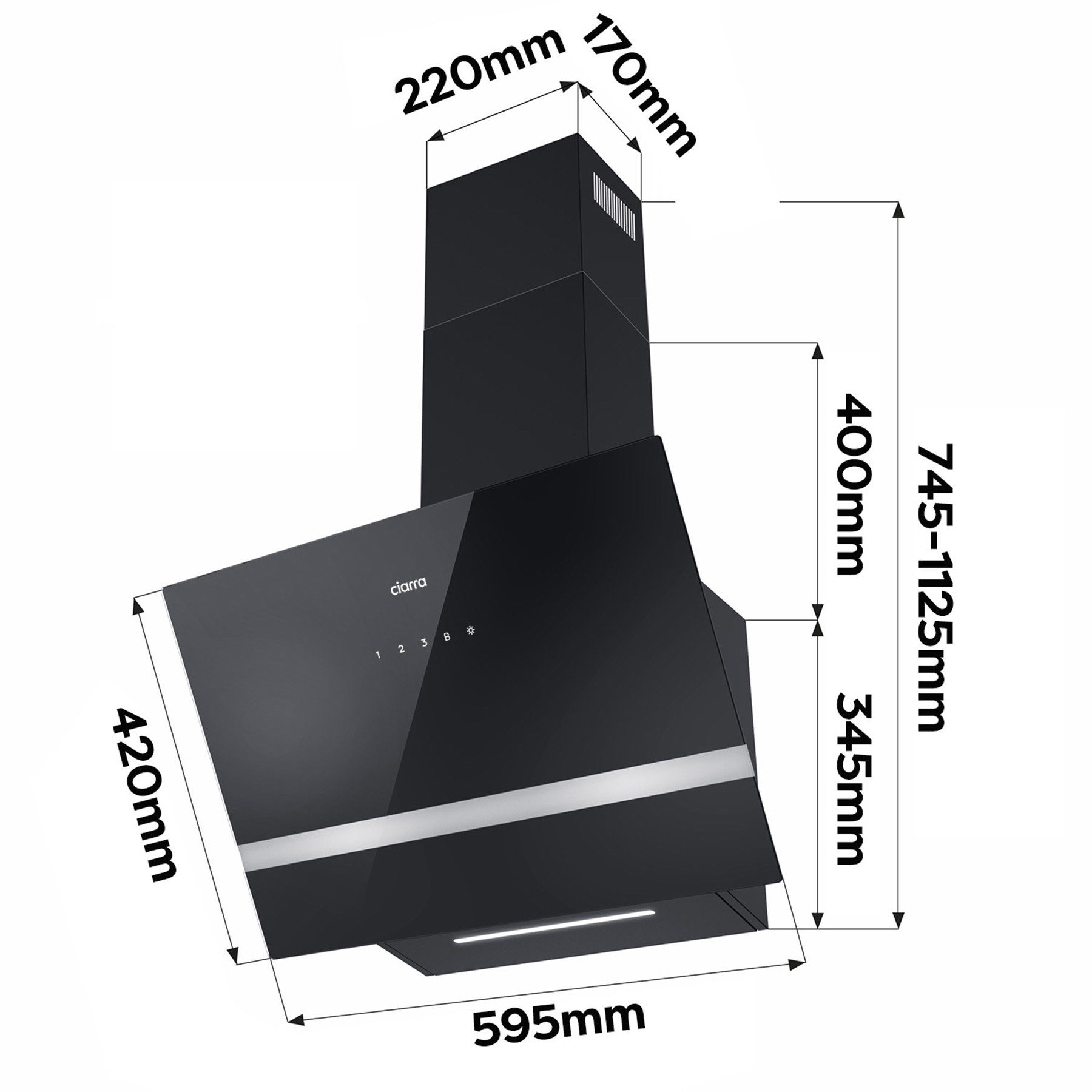 CIARRA Kopffreihaube VM6736HB, A+++ 650m³/h Dunstabzugshaube 60cm WIFI + APP & Touch Control BOOST