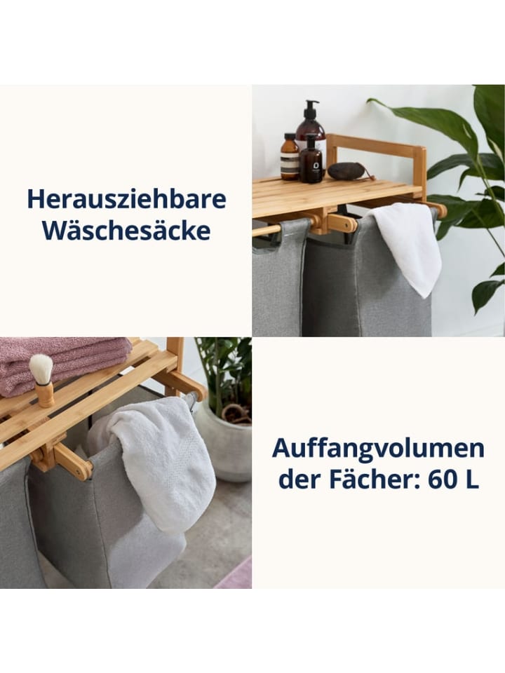 Lumaland Lumaland Wäschekorb aus Bambus mit 2 ausziehbaren Wäschesäcken Farbe Dunkelgr günstig kaufen onesize