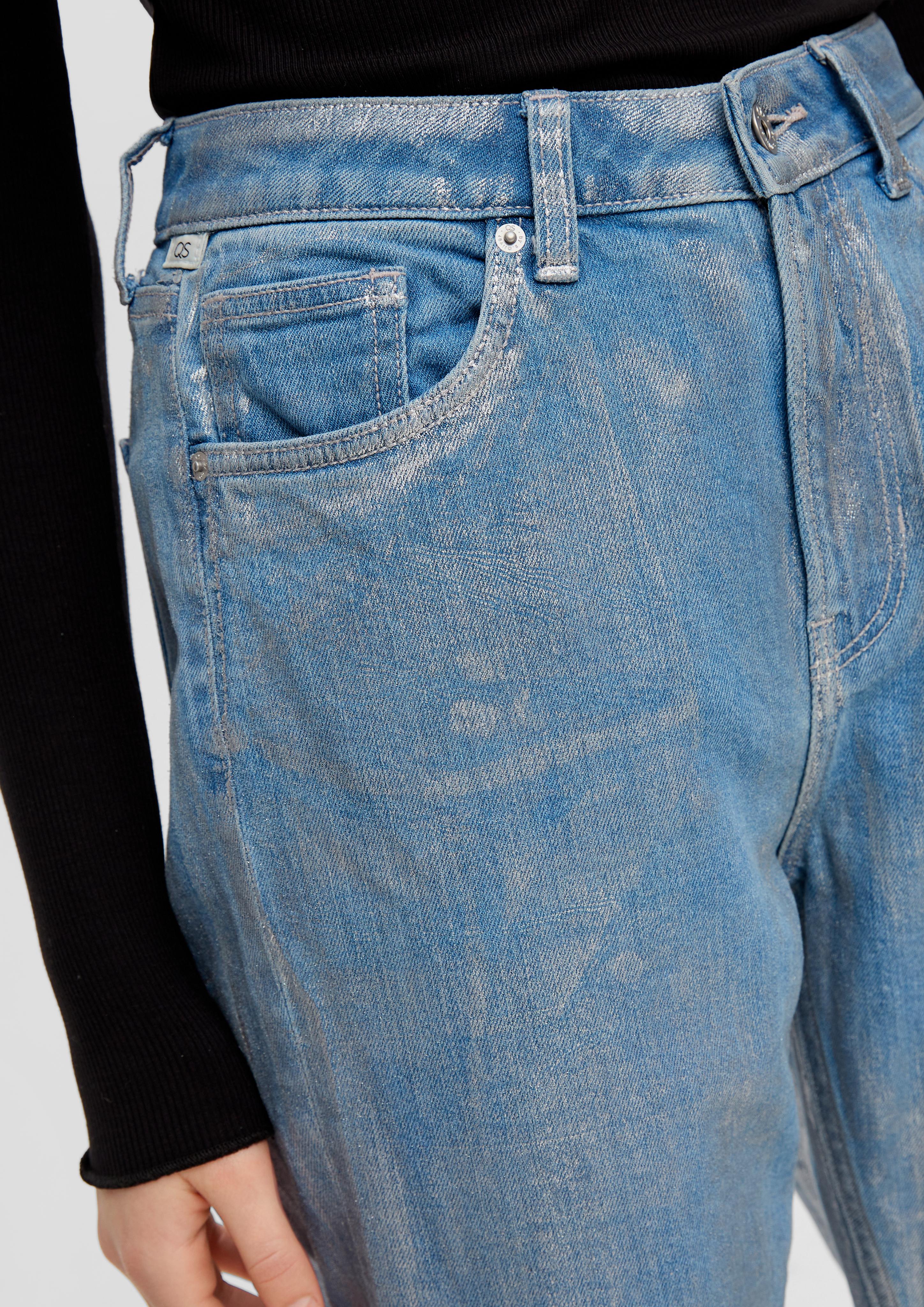 Ankle Jeans Mom / Relaxed Fit / High Rise / Tapered Leg / mit silberfarbenem Coating  2137970-93Z1