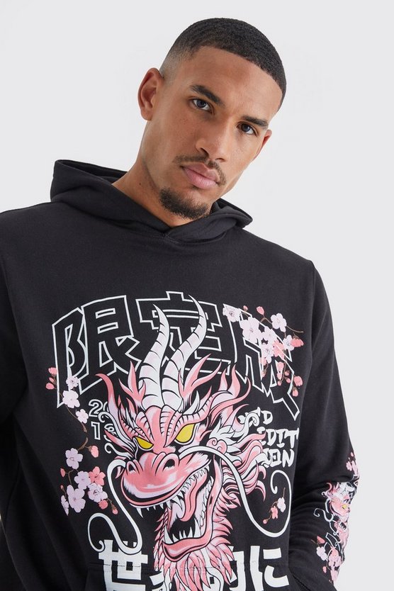 Tall Hoodie mit Drachen-Print
