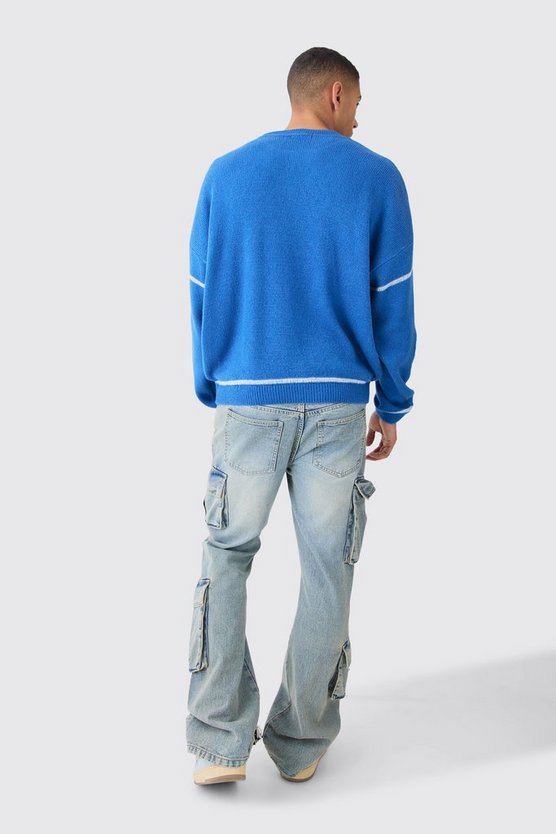 Kastiger Oversize Pullover mit Kontrast-Naht