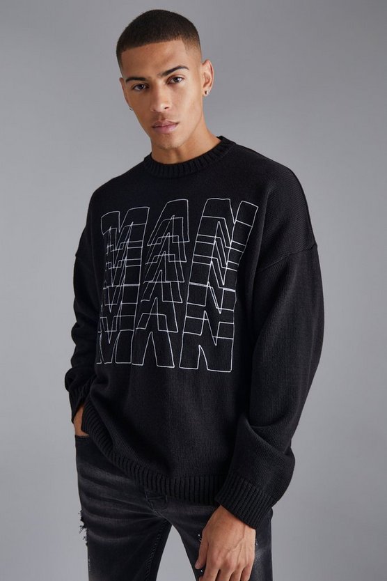 Pullover mit Man Repeat Stickerei