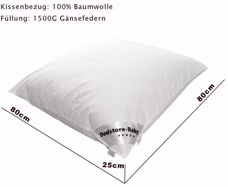 Gänsefederkopfkissen Kissen 80x80cm 1500g 2er Set, Dedstore-Baby, Füllung: Gänsedaunen, Gänsefedern, Bauchschläfer, Rückenschläfer, Seitenschläfer, 2er Set, Set Preis, 2 Stück Komplett Set Preis, Allergiker geeignet