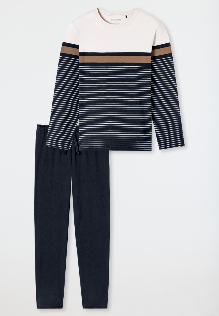 Schlafanzug lang Streifen nachtblau - Casual Nightwear