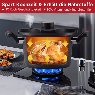 HOMELUX Schnellkochtopf Energiespartopf Ø 24 cm Kochtopf mit Niederdruck 5,5L Topf, Aluminium (Geeignet für alle Herdarten, Energieeffizient&schnell), induktionsgeeignet
