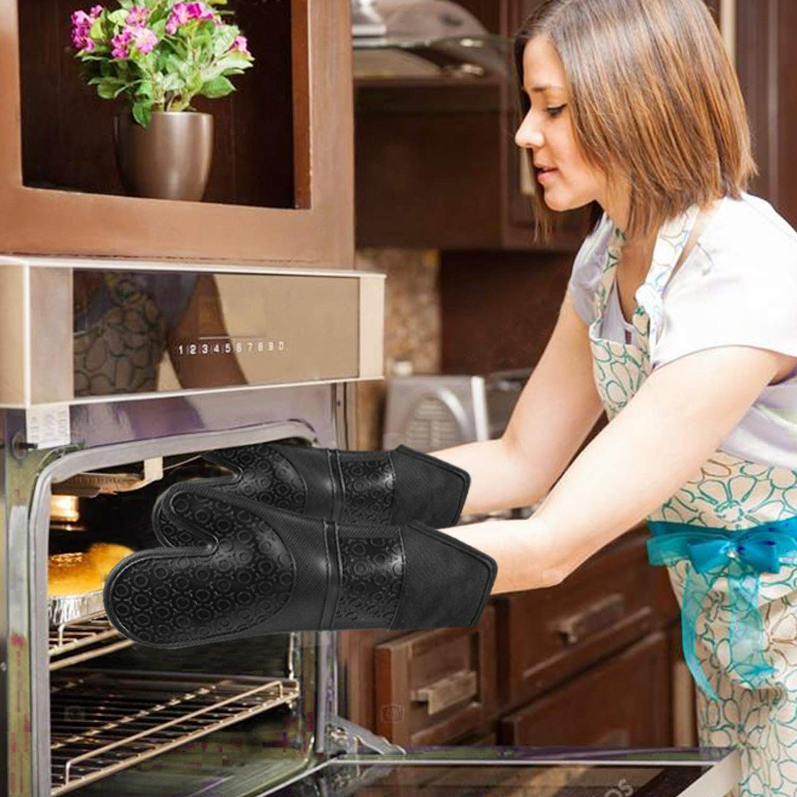 CALIYO Topflappen Ofenhandschuhe aus Silikon, 6er Set Topfhandschuhe, 230°C Hitzebeständige Backhandschuhe mit rutschfestem Silikonmuster