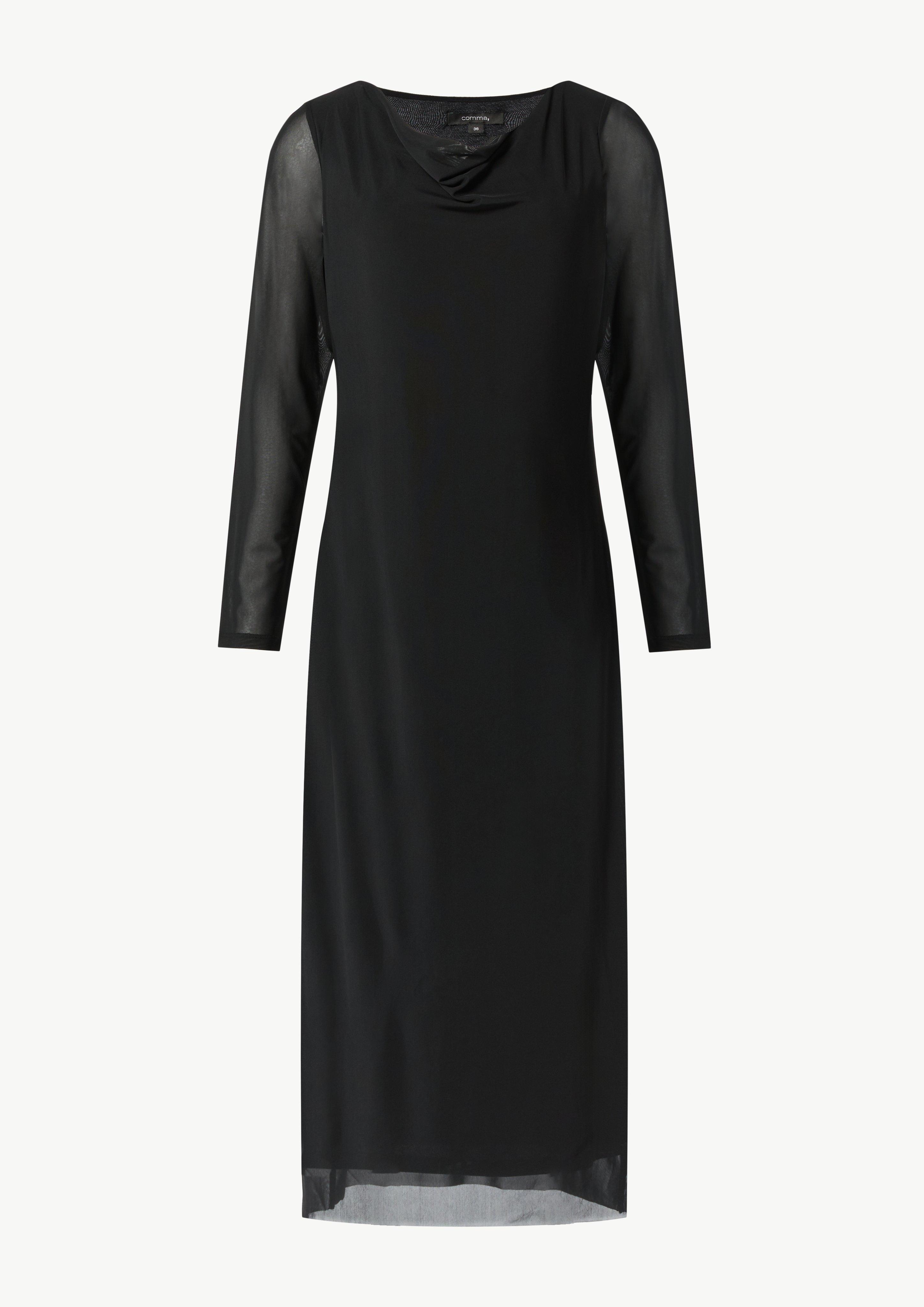 Mesh-Kleid im Slim Fit mit Wasserfall-Ausschnitt - schwarz
