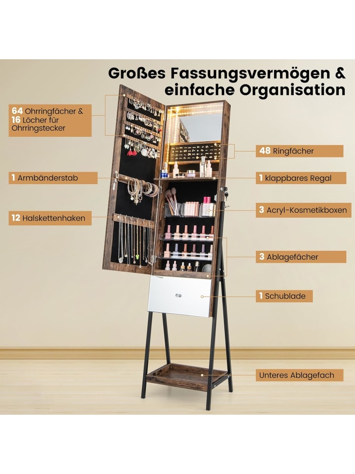 COSTWAY Schmuckschrank mit LED in Braun günstig kaufen onesize