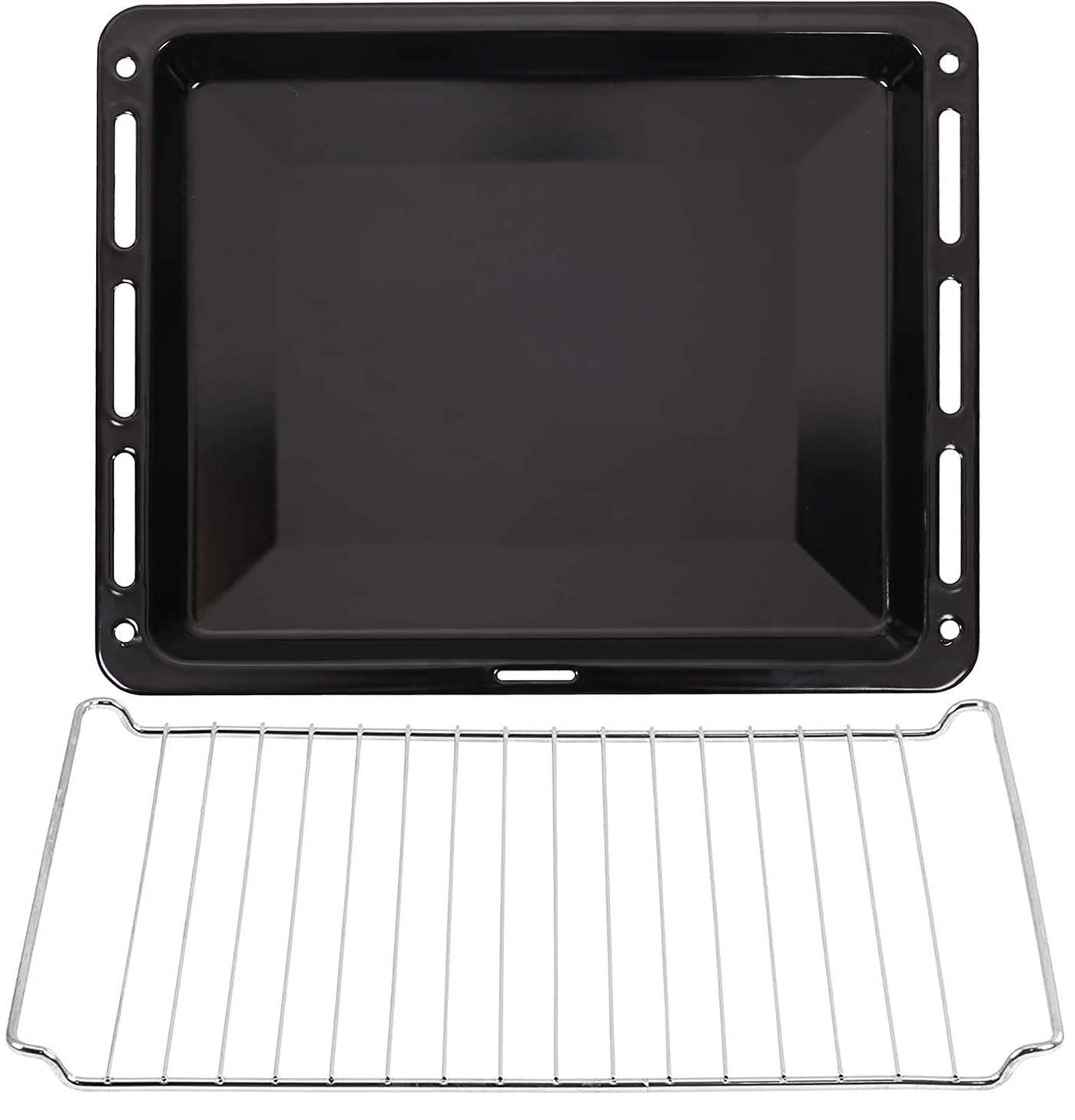 ICQN Backblech 460 x 370 mm, Fettpfanne, Emaille, (Set, 2-St., Backbleche & -Gitter), Verchromt Backofenrost und Emaille Backblech, Gitterrost 46 x 37.5 cm