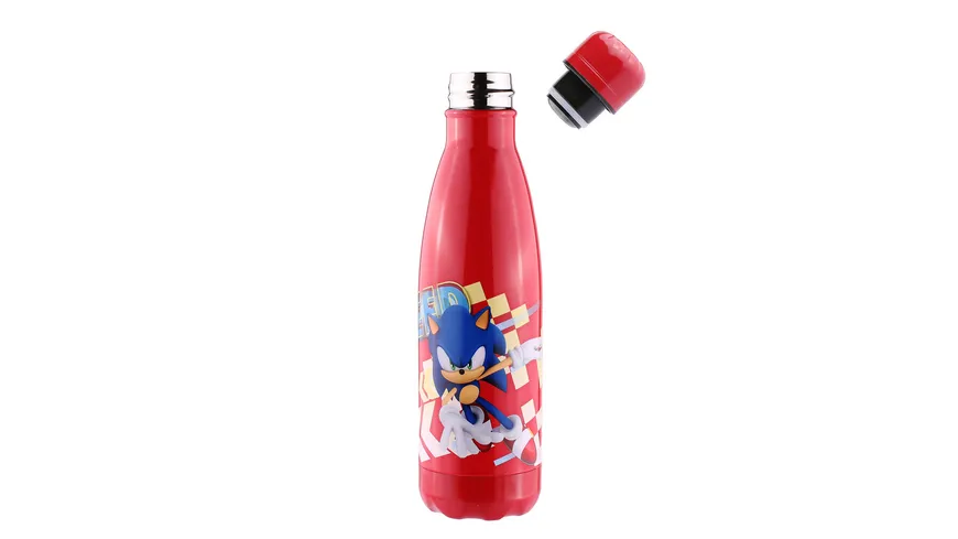 Sega Sonic The Hedgehog Trinkflasche aus Edelstahl - auslaufsicheres Deckeldesign -500ml / rot