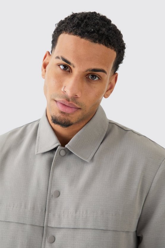 Langärmliges Ripstop-Overshirt mit Druckknöpfen