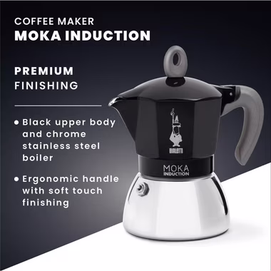 BIALETTI Espressokocher New Moka 6 Tassen, 0,28l Kaffeekanne, Alu/Stahl Induktions-/Gas-/Elektroherd Campingkocher Silber/Schwarz