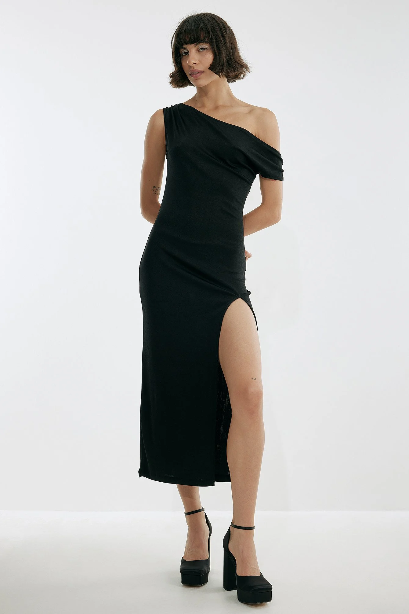 Slip Shoulder High Slit Dress