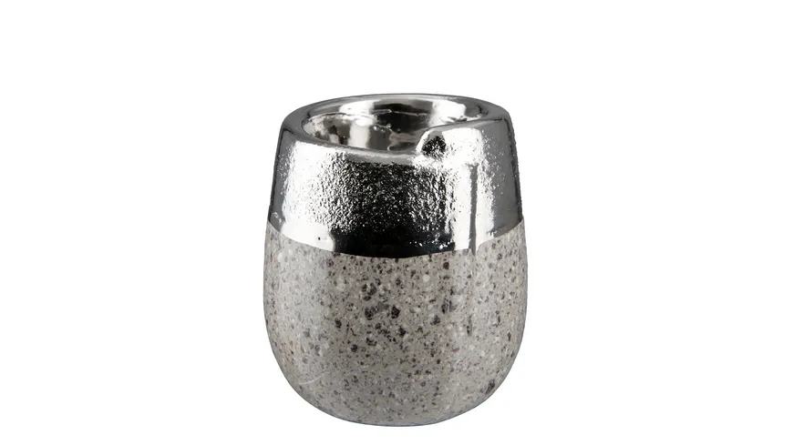 GILDE Keramik Teelichthalter Marmo H=9cm silber, grau