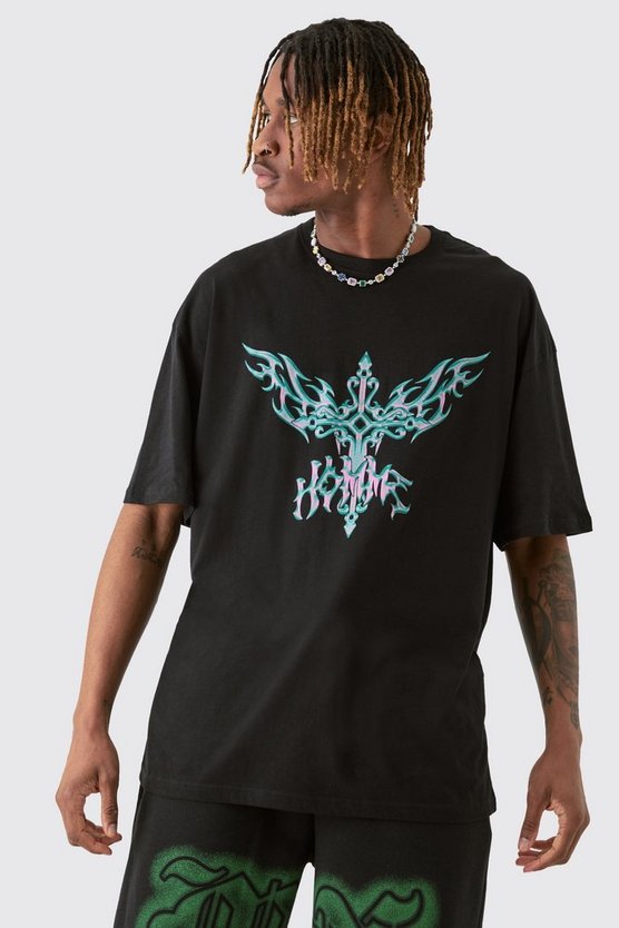 Tall T-Shirt mit Kreuz-Print in Schwarz
