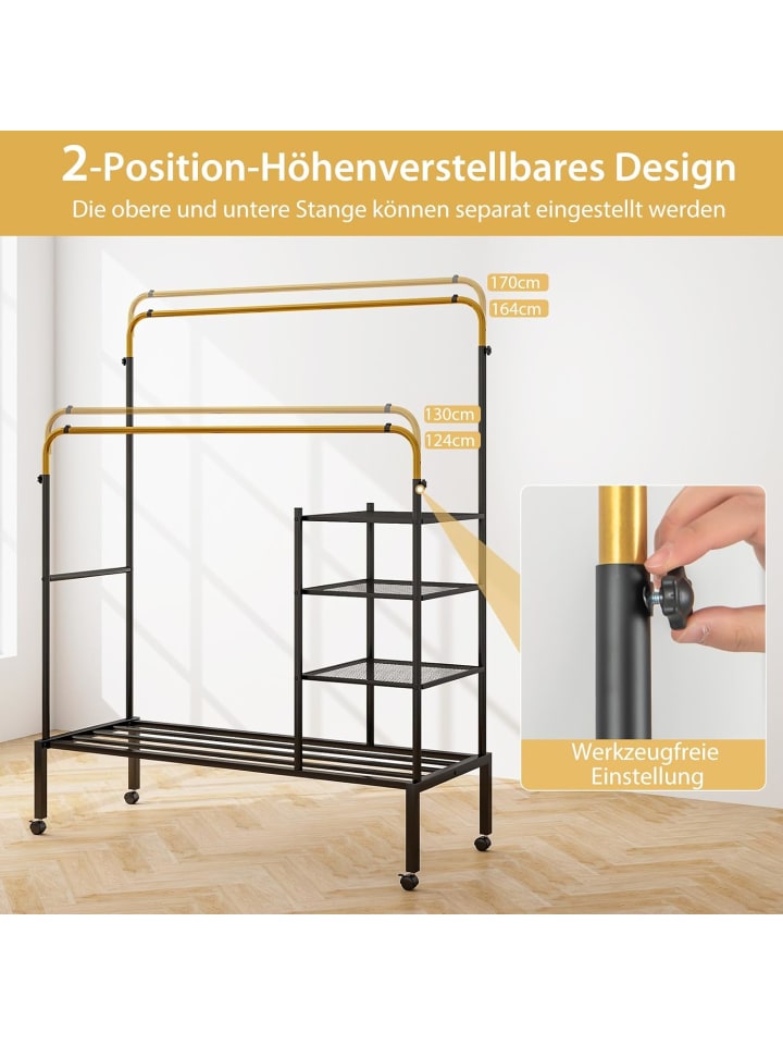 COSTWAY Kleiderständer auf Rollen 170cm in Gold günstig kaufen onesize