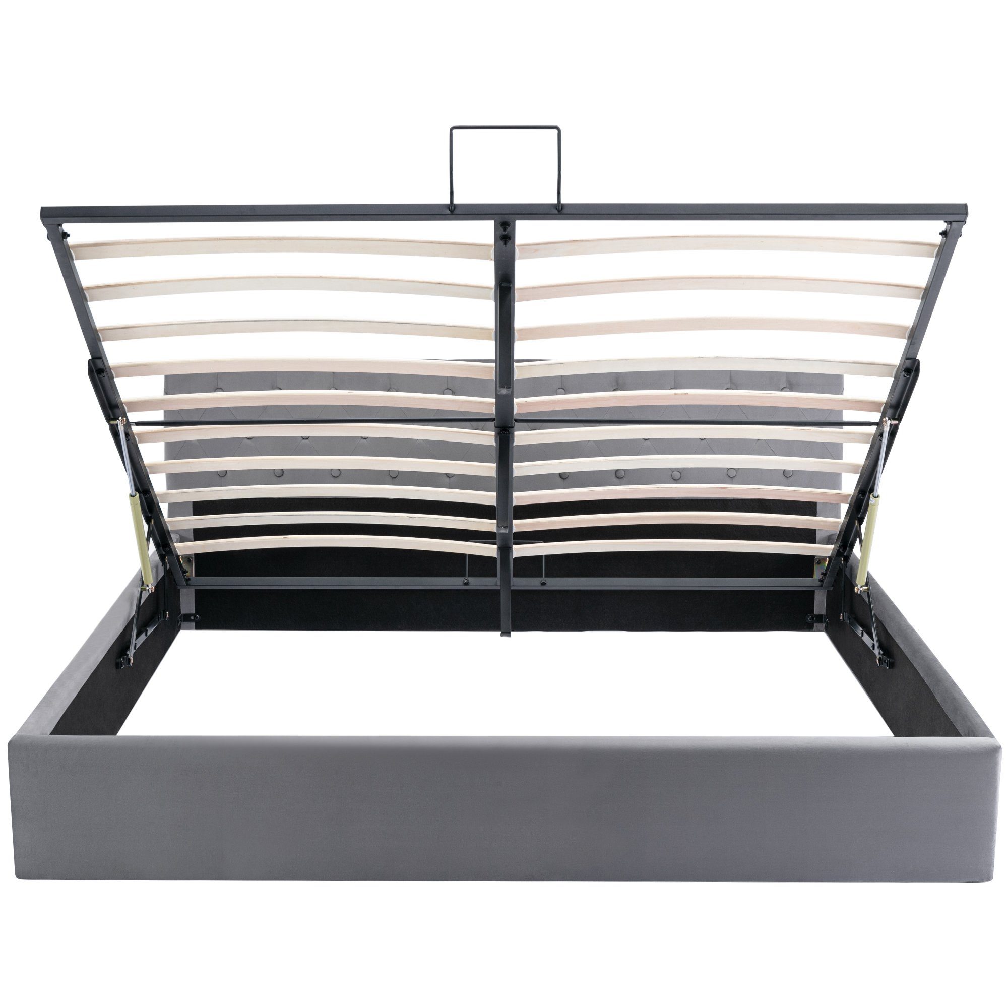 Ulife Polsterbett Grau Stauraumbett Samt-Stoff Funktionsbett Doppelbett mit Bettkasten, mit Bettkasten Samt-Stoff, 180 × 200cm