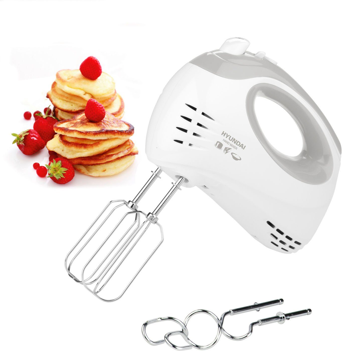Hyundai Handmixer HM706, 220 W, 90dB, 2x Knet-und 2x Schneebesen, 5 Geschwindigkeiten inkl. Turbomodus