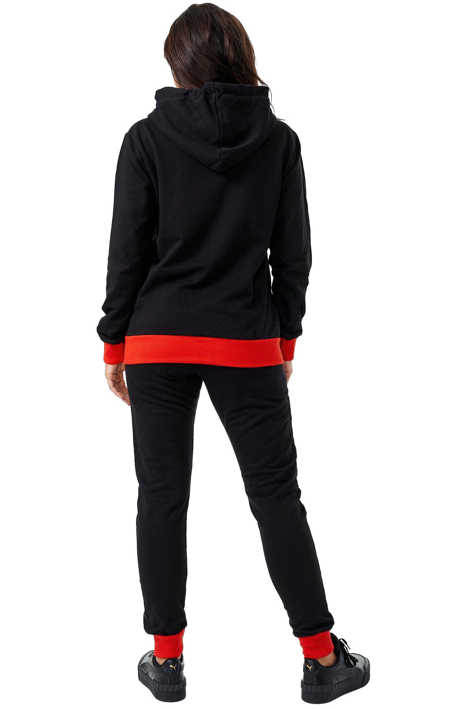 L.gonline Freizeitanzug Damen Jogginganzug, Hose und Kapuzenjacke, 100% Baumwolle, Italy (Kapuzenjacke mit Reißverschluss, Hose, 2-tlg), Fitness Freizeit Casual
