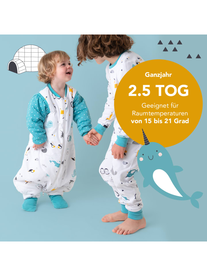 Schlummersack Bio Schlafsack mit Füßen und umklappbaren Bündchen 2.5 TOG in Türkis günstig kaufen