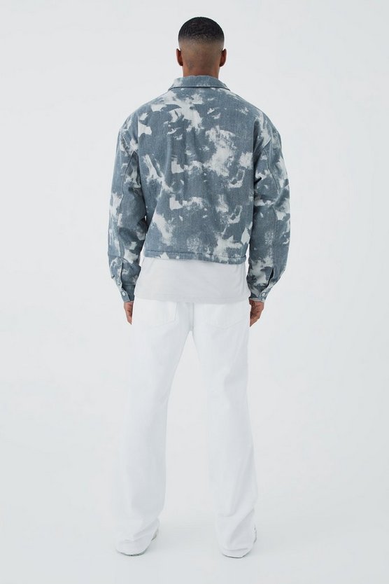 Kastige gebleichte Jacquard Twill Harrington-Jacke
