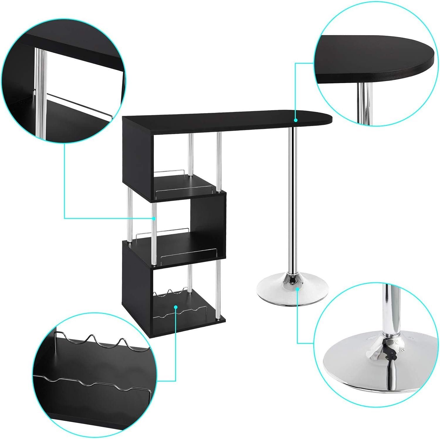 Woltu Bartisch (1-St), Bistrotisch mit 3 Ablagefläche, aus Metall, MDF