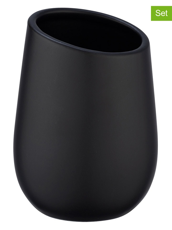 Wenko 2er-Set: Zahnputzbecher ''Badi'' in Schwarz - (H)11 x Ø 8 cm günstig kaufen onesize