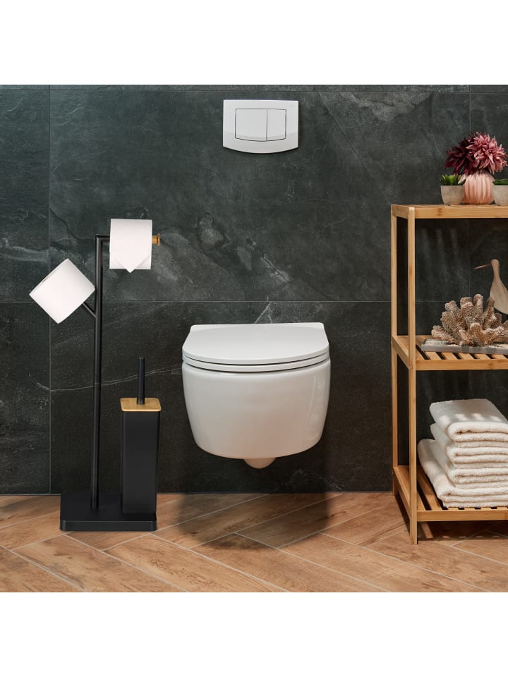 relaxdays WC Garnitur in Weiß/ Natur - (B)23 x (H)71 x (T)18 cm günstig kaufen onesize