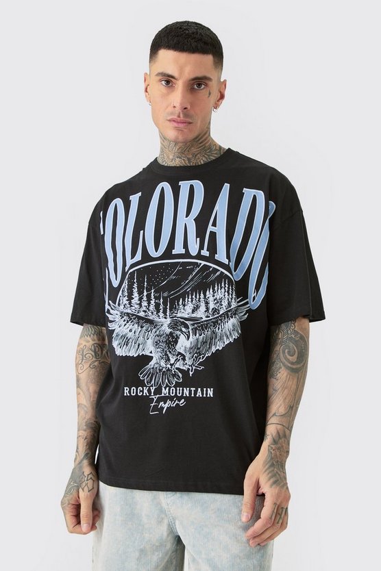 Tall schwarzes T-Shirt mit Colorado-Print
