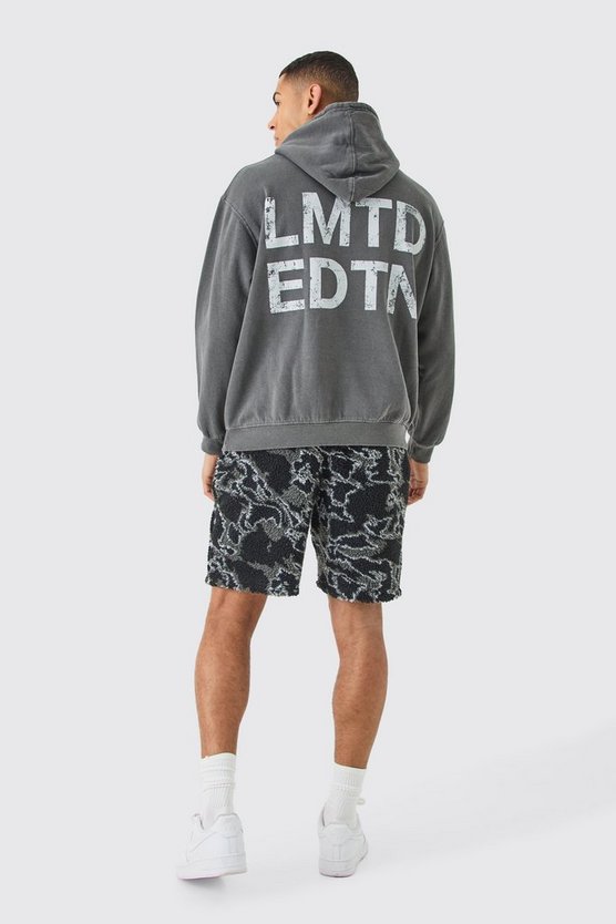 Lockere mittellange Borg-Shorts mit abstraktem Print